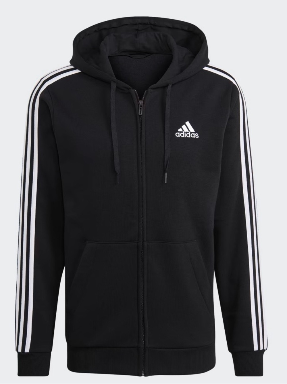 Adidas Black Zip-Up Hoodie with White Three-Stripes